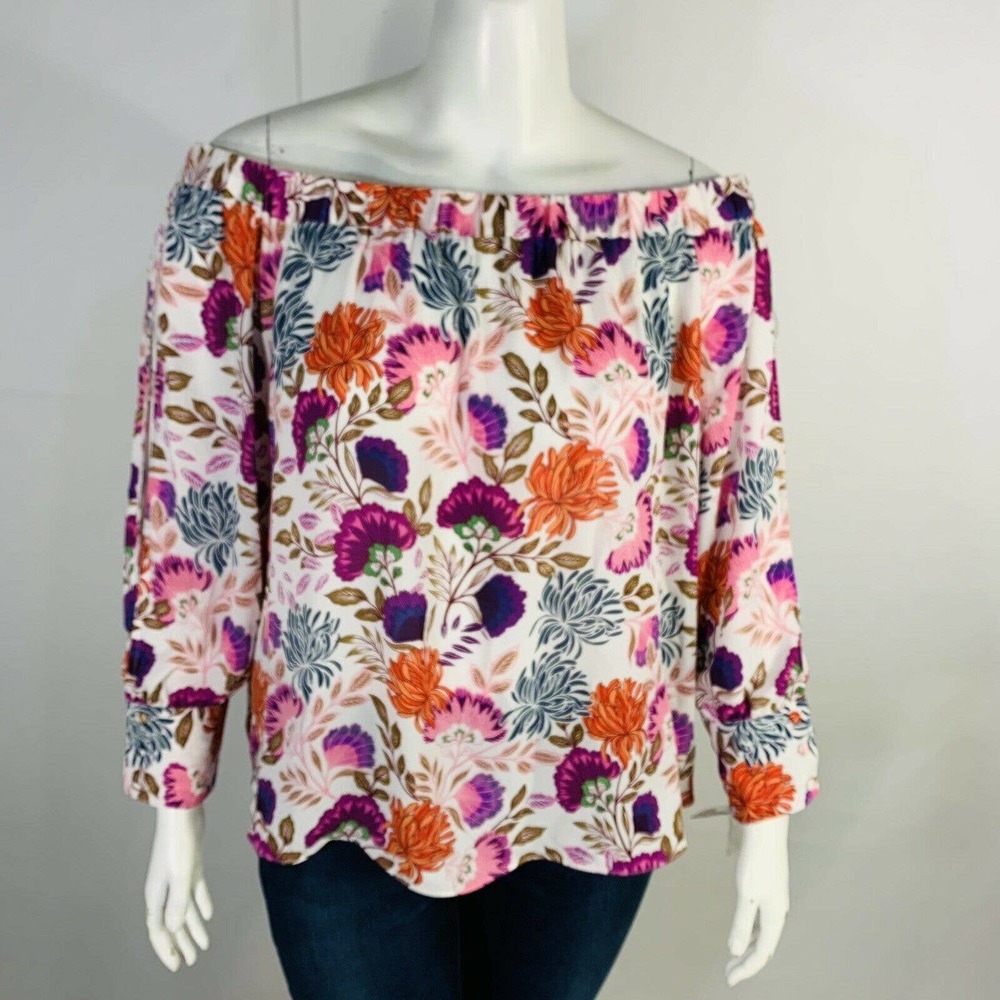 New INC Womans Sz 3X Blouse Lovely Lobelia Off The Shoulder Split Sleeve Floral - Picture 2 of 8